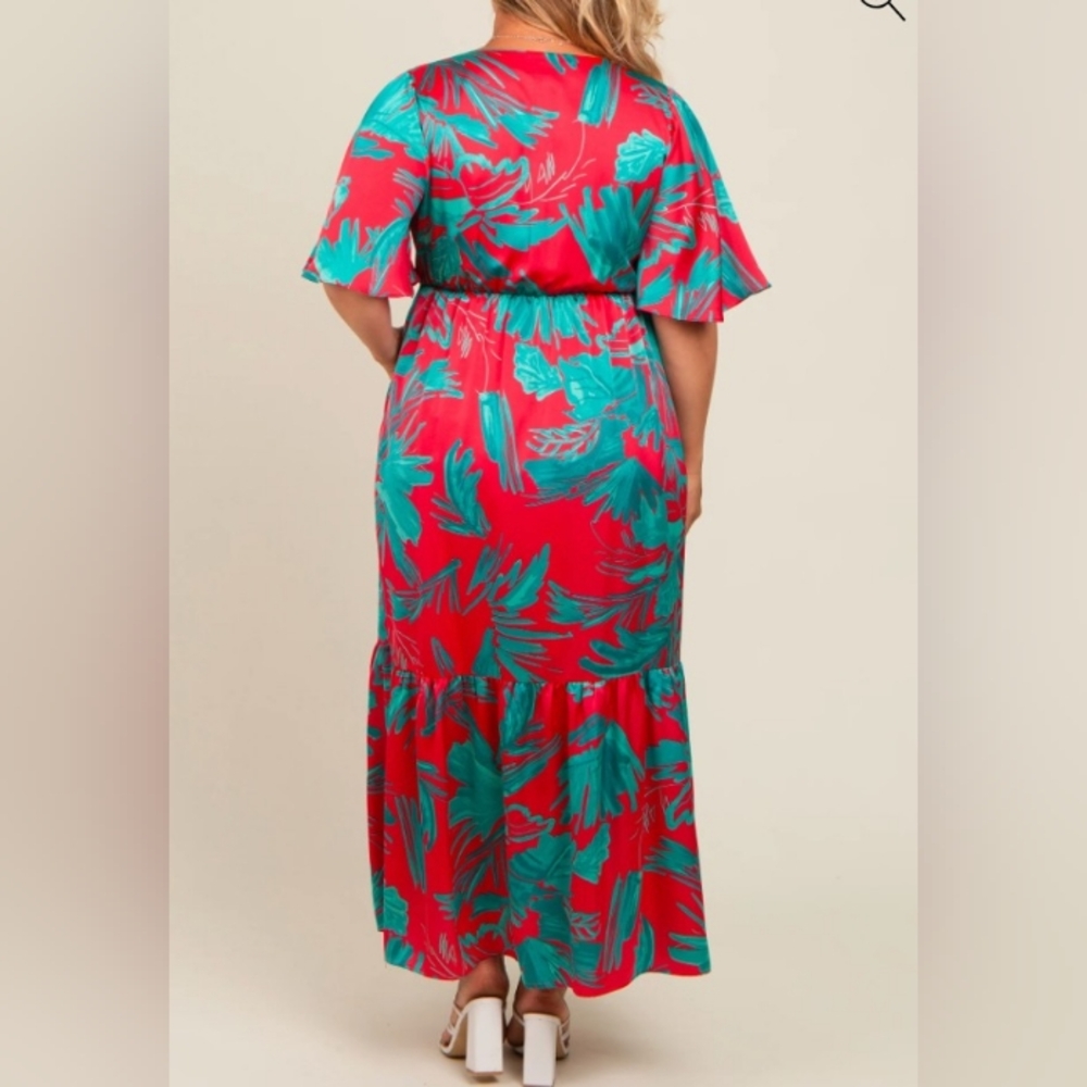 NWT Maxi Dress 2X - Sugarlips Palm Tropics Pismo Button Down Flutter Sleeve - Picture 6 of 12